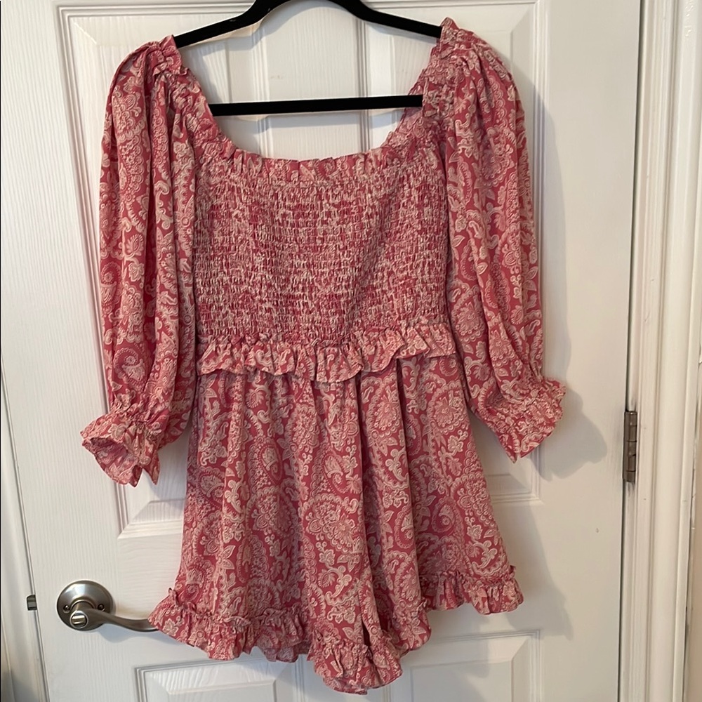 Kittenish Pink Patterned Smocked Romper